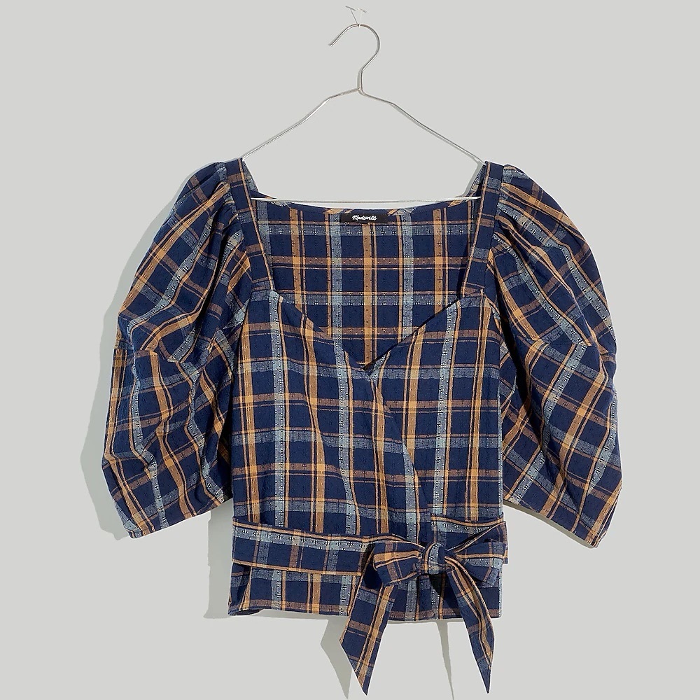 Madewell Sweetheart Wrap Top in Plaid